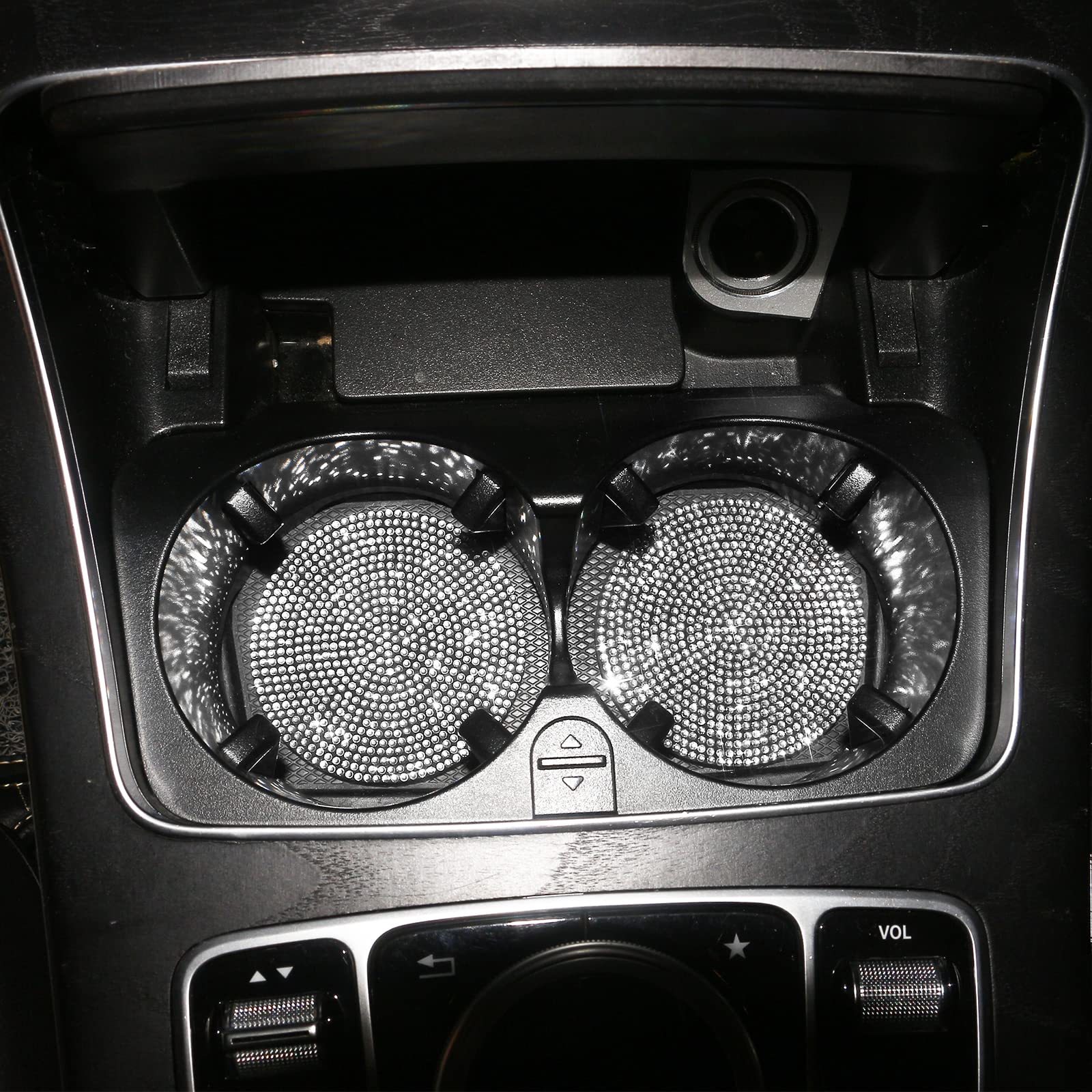 2PCS Diamond Car Coaster Water Cup Slot Non-Slip Mat Silica Gel Pad Bling Car Coasters Silicone Crystal Car Cup Holder Mat Car Gadget Universal Bling Car Cup Mat Holder Insert Crystal Rhinestone Vehicle Cup Coaster Bling Car Accessories for Woman