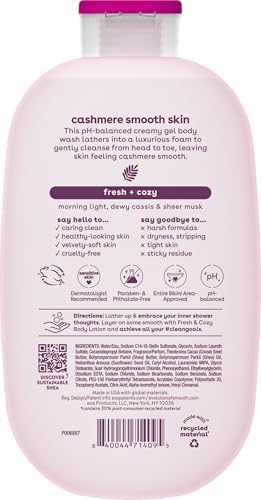 eos Body Wash, Vanilla Cashmere, Moisturizing Creamy Gel Formula with Shea Butter, Glycerin, Vitamin E, pH Balanced, Sensitive Skin, Vegan, 16 fl oz