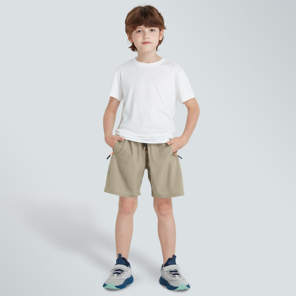 Boys Shorts Quick Dry Athletic Running Shorts with Zipper Pockets
