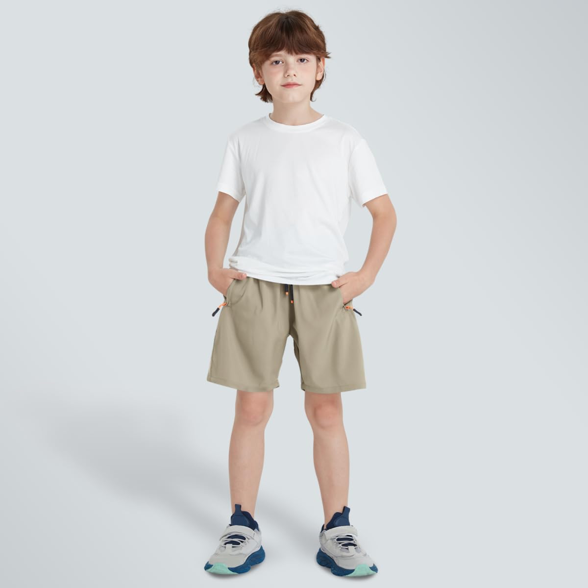 Boys Shorts Quick Dry Athletic Running Shorts with Zipper Pockets