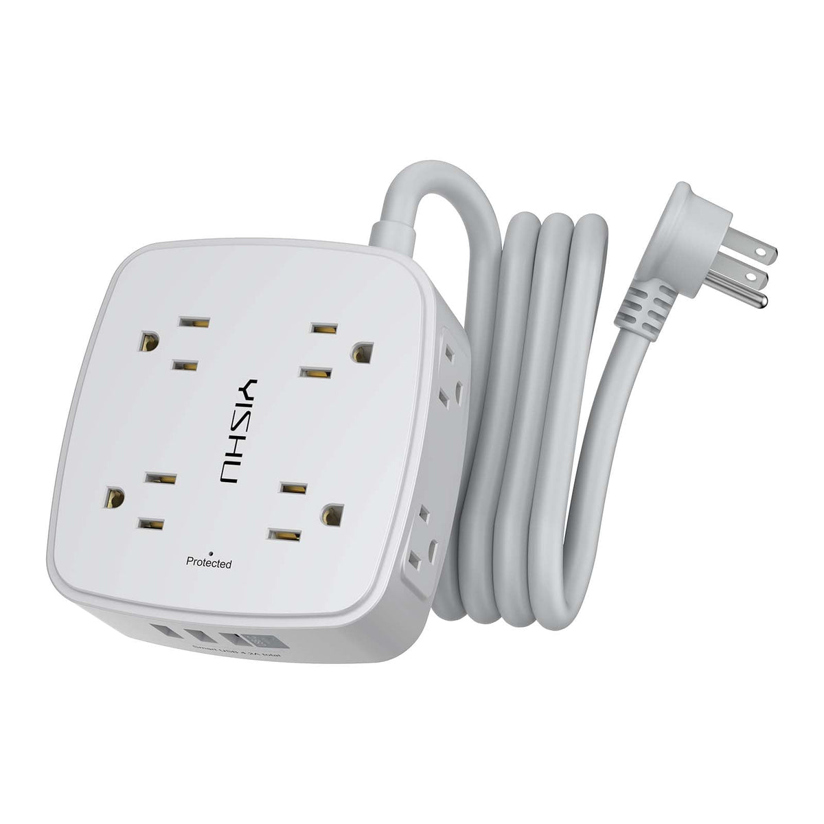 6Ft Surge Protector Power Strip with 8 Widely Outlets & 4 USB Ports | 3 Side Outlet Extender with 6 Feet Extension Cord, Flat Plug, for Home, Office, College Dorm Room Essentials, ETL, White