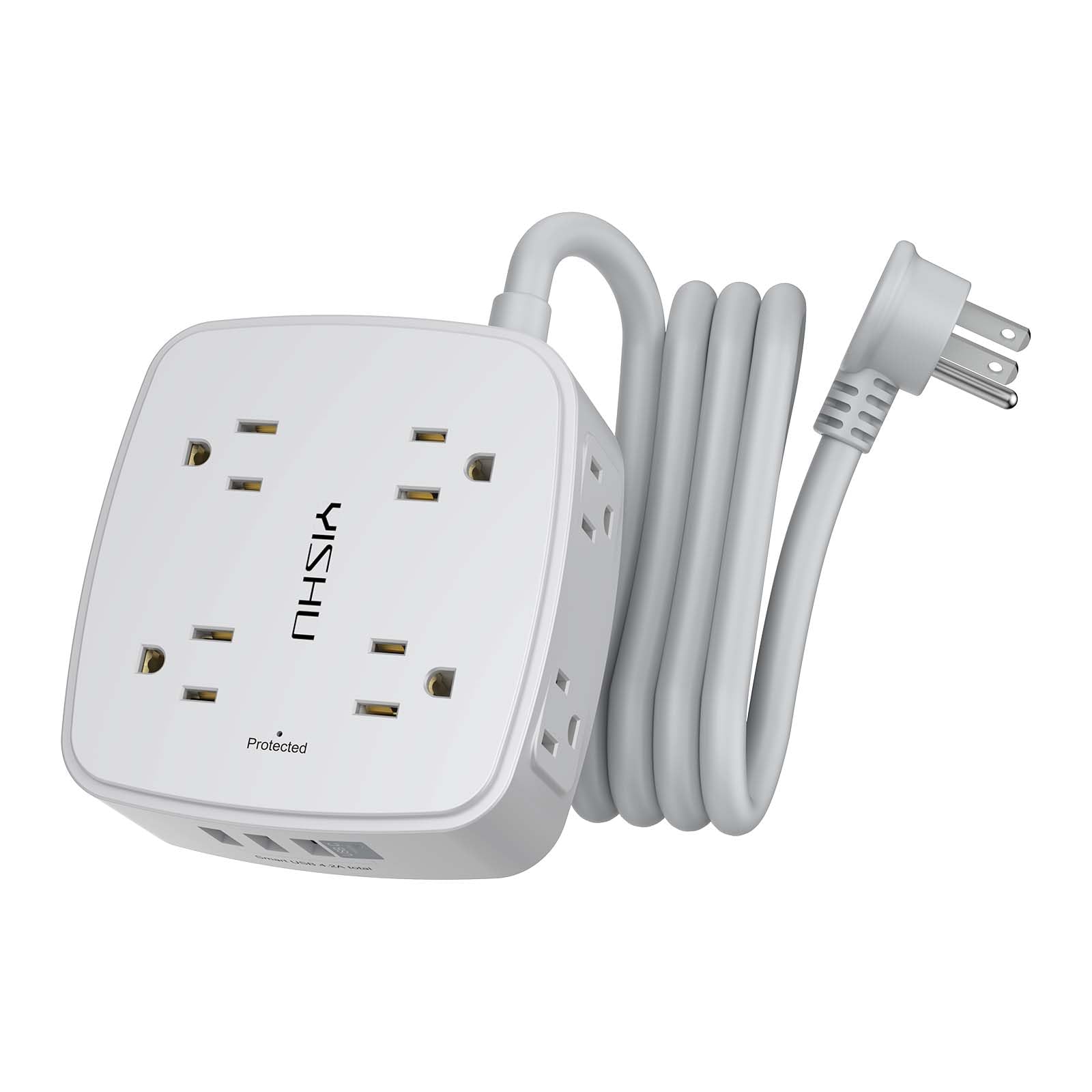 6Ft Surge Protector Power Strip with 8 Widely Outlets & 4 USB Ports | 3 Side Outlet Extender with 6 Feet Extension Cord, Flat Plug, for Home, Office, College Dorm Room Essentials, ETL, White