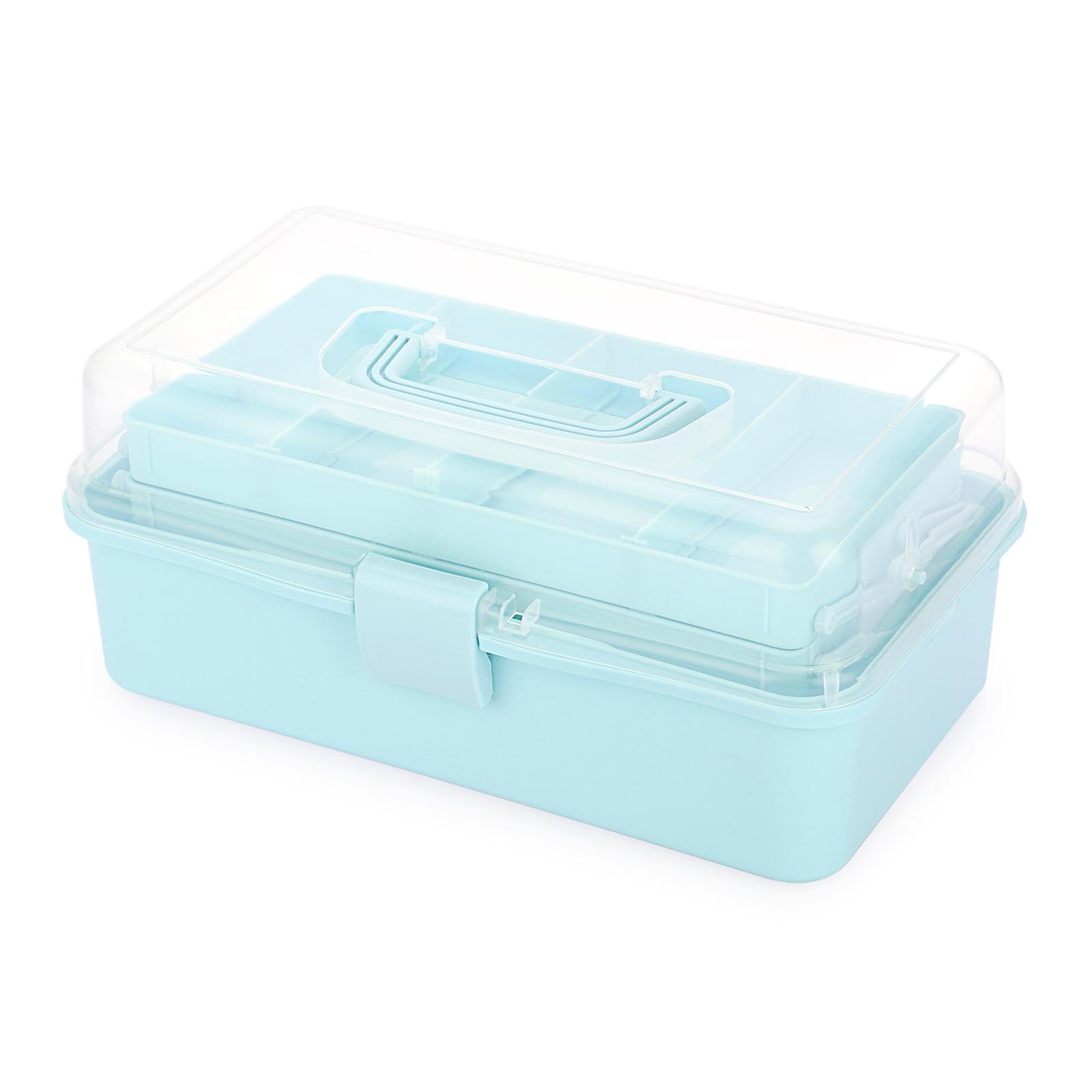 BTSKY 3-Layer Plastic Dividing Storage Box Craft Organizer and Storage | Portable Handled Art Supply Organizer with Adjustable Spacers Multipurpose Home Utility Box for Medicine, Sewing(Pink)