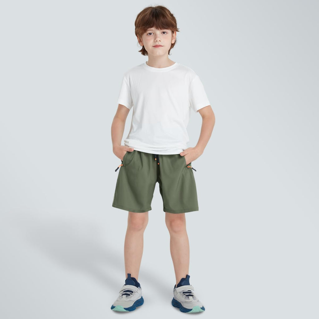 Boys Shorts Quick Dry Athletic Running Shorts with Zipper Pockets