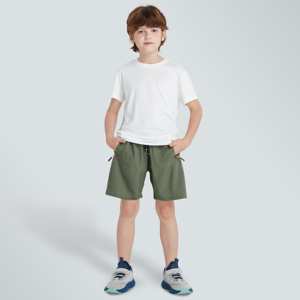 Boys Shorts Quick Dry Athletic Running Shorts with Zipper Pockets