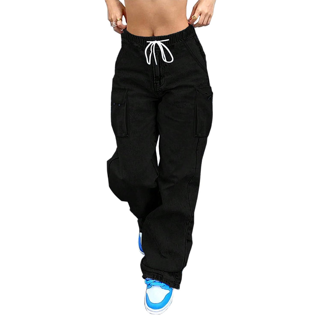 Cargo Jeans for Women Baggy Stretchy Wide Leg Denim Pants High Waisted y2k | Elastic Waist,Streetwear,Side Pockets,Cute,Trendy,Curvy,Mid Rise,Chic,Tall,Tie,Boyfriend,Loose,Casual,Fashion,Oversized