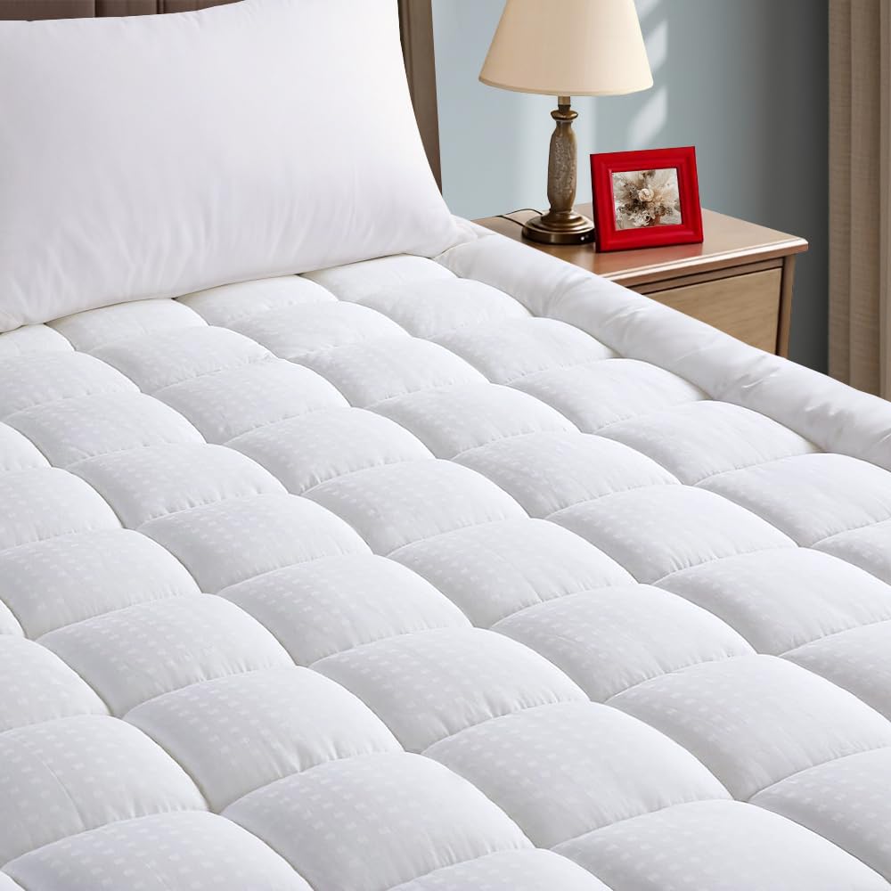 EASELAND Twin XL Mattress Pad Cotton Pillow Top Mattress Topper White | College Dorm Mattress Cover Cooling Cotton Top,8-21" Deep Pocket Protector 39x80 Inches,Boxing Quilted & Machine Washable