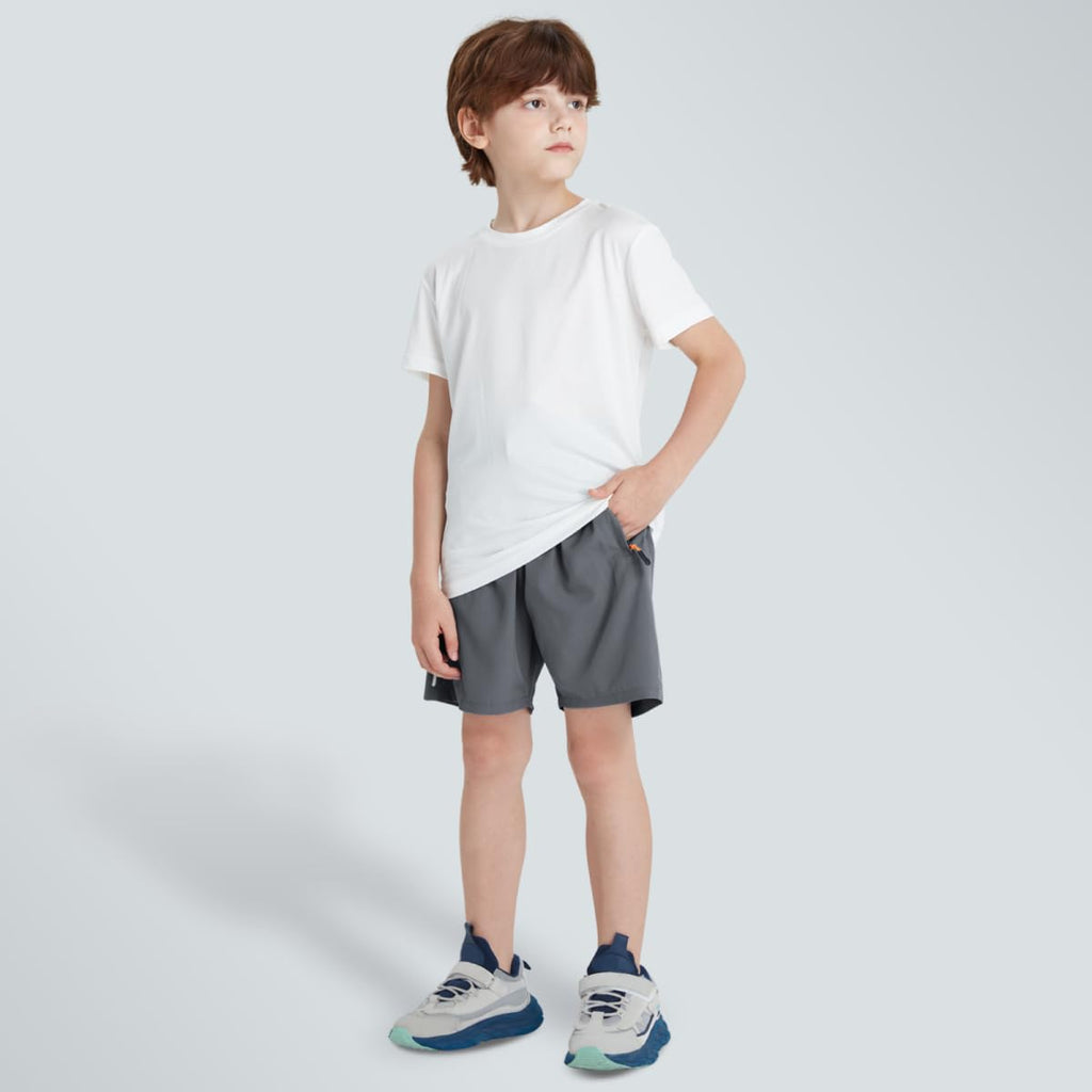 Boys Shorts Quick Dry Athletic Running Shorts with Zipper Pockets