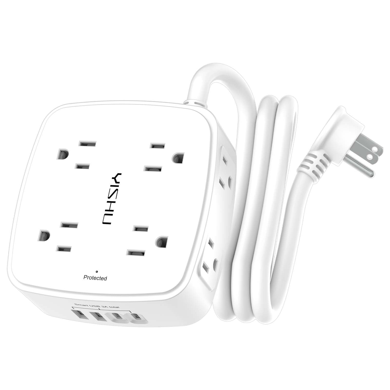 6Ft Surge Protector Power Strip with 8 Widely Outlets & 4 USB Ports | 3 Side Outlet Extender with 6 Feet Extension Cord, Flat Plug, for Home, Office, College Dorm Room Essentials, ETL, White