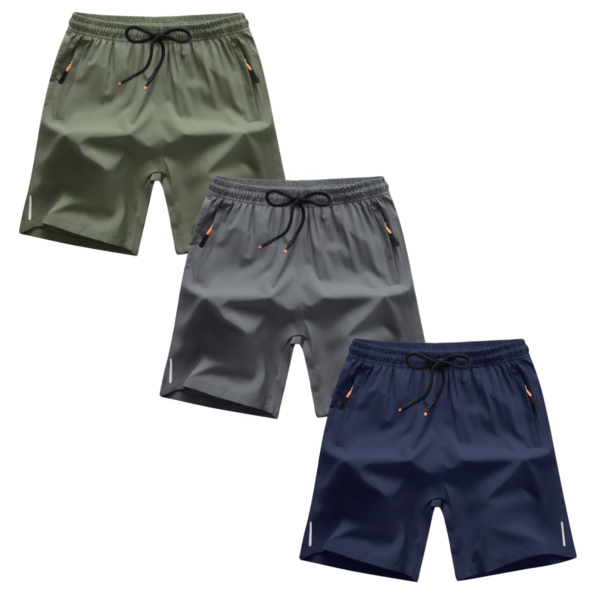 Boys Shorts Quick Dry Athletic Running Shorts with Zipper Pockets