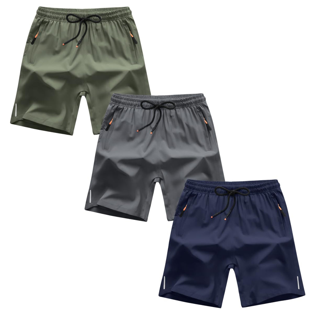 Boys Shorts Quick Dry Athletic Running Shorts with Zipper Pockets
