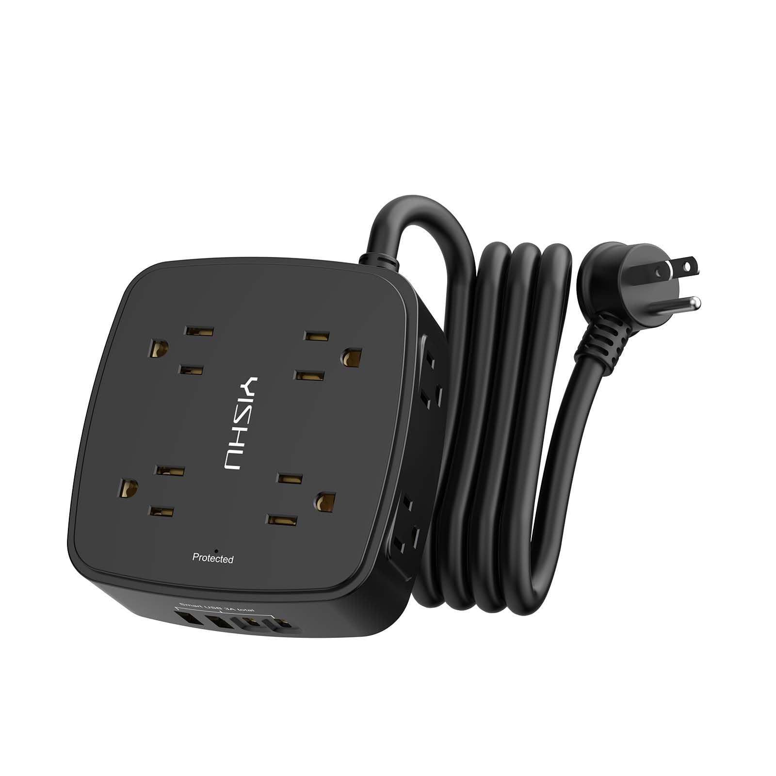 6Ft Surge Protector Power Strip with 8 Widely Outlets & 4 USB Ports | 3 Side Outlet Extender with 6 Feet Extension Cord, Flat Plug, for Home, Office, College Dorm Room Essentials, ETL, White