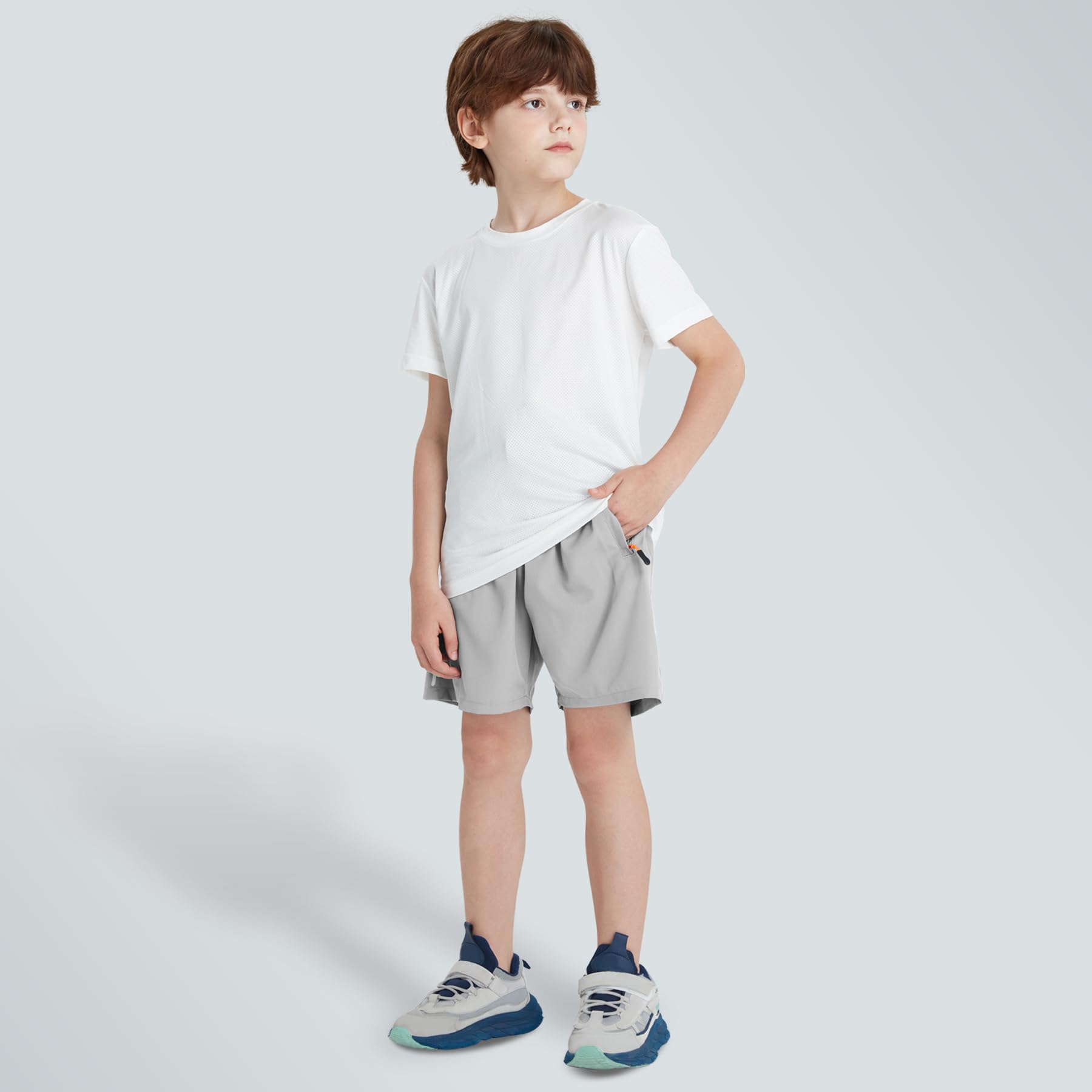 Boys Shorts Quick Dry Athletic Running Shorts with Zipper Pockets