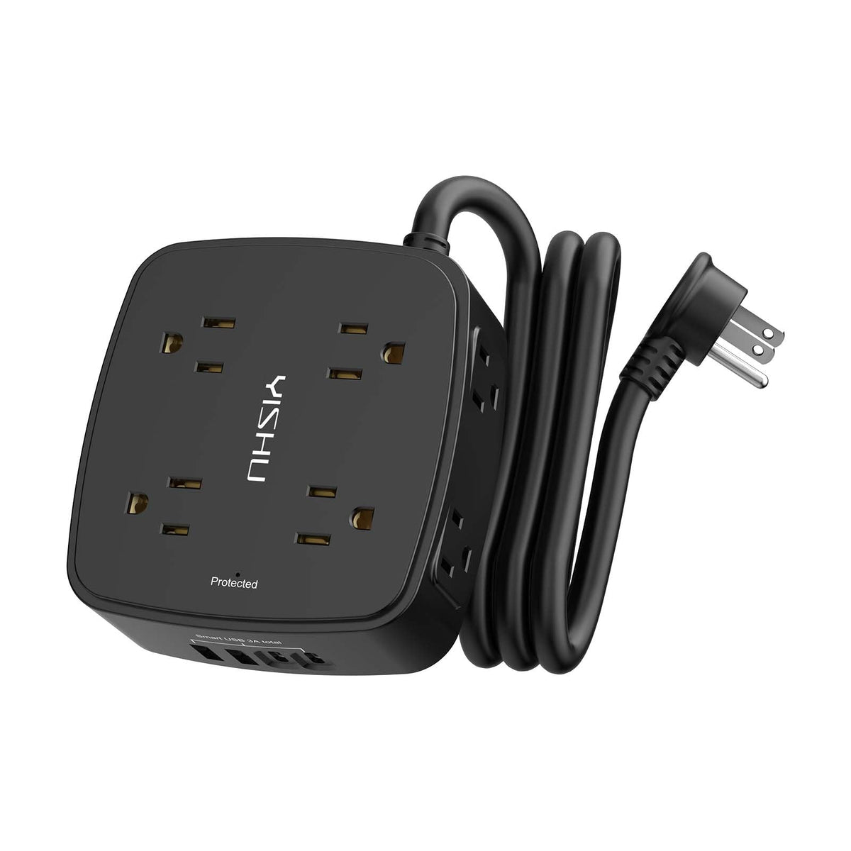 6Ft Surge Protector Power Strip with 8 Widely Outlets & 4 USB Ports | 3 Side Outlet Extender with 6 Feet Extension Cord, Flat Plug, for Home, Office, College Dorm Room Essentials, ETL, White