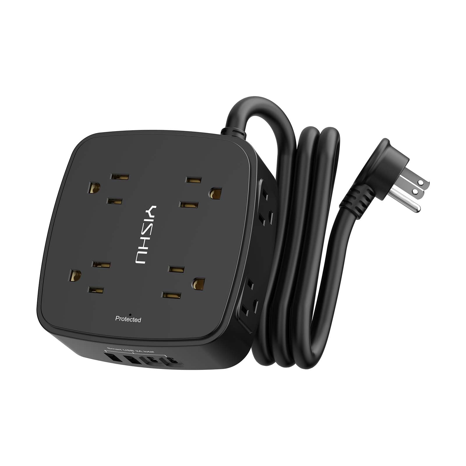 6Ft Surge Protector Power Strip with 8 Widely Outlets & 4 USB Ports | 3 Side Outlet Extender with 6 Feet Extension Cord, Flat Plug, for Home, Office, College Dorm Room Essentials, ETL, White
