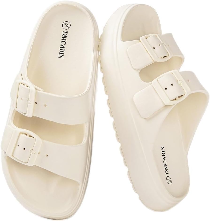 EVA Sandals for Women with Arch Support | Adjustable Double Buckle Slides | Comfortable Lightweight EVA Slide Sandals for Beach, Shower, Summer