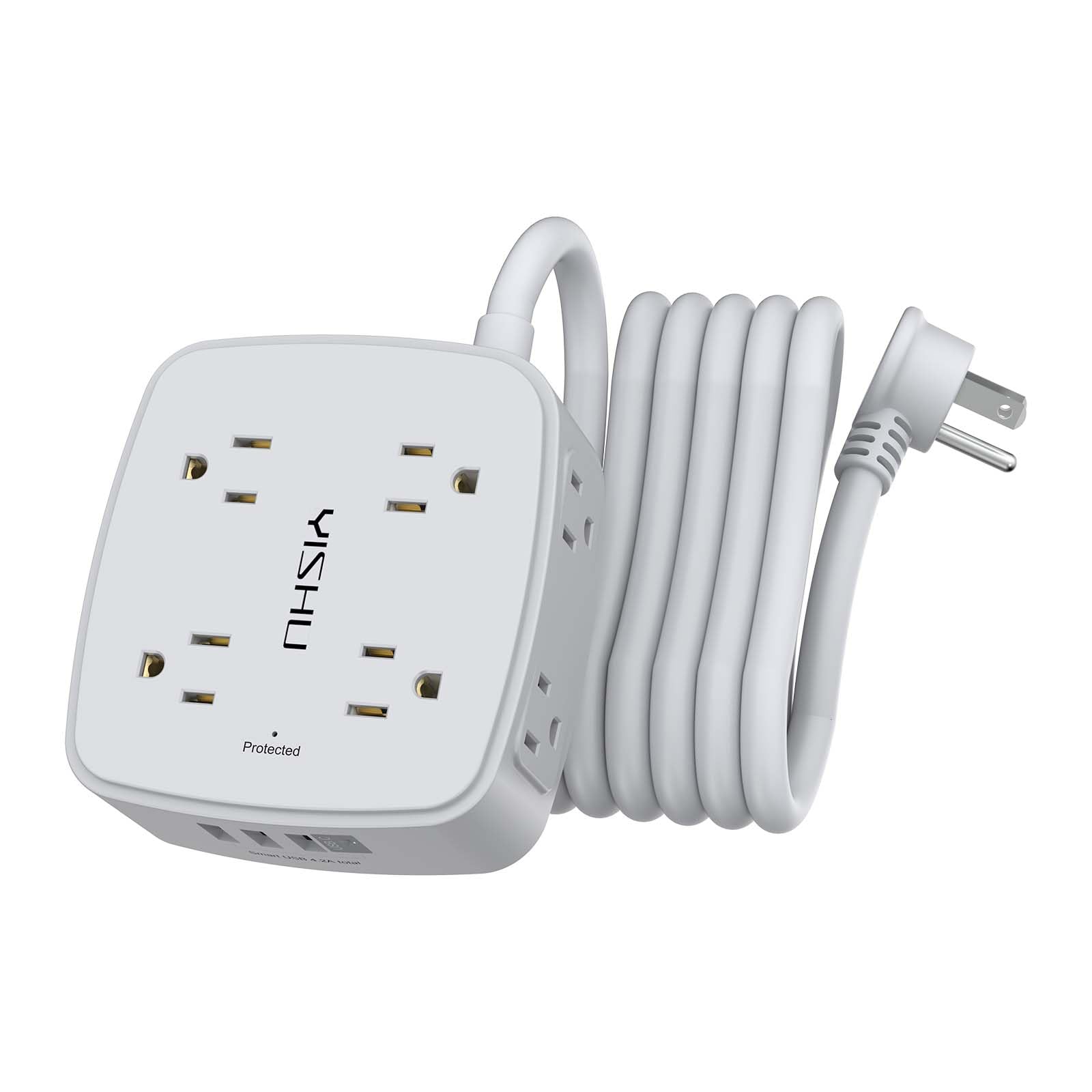 6Ft Surge Protector Power Strip with 8 Widely Outlets & 4 USB Ports | 3 Side Outlet Extender with 6 Feet Extension Cord, Flat Plug, for Home, Office, College Dorm Room Essentials, ETL, White