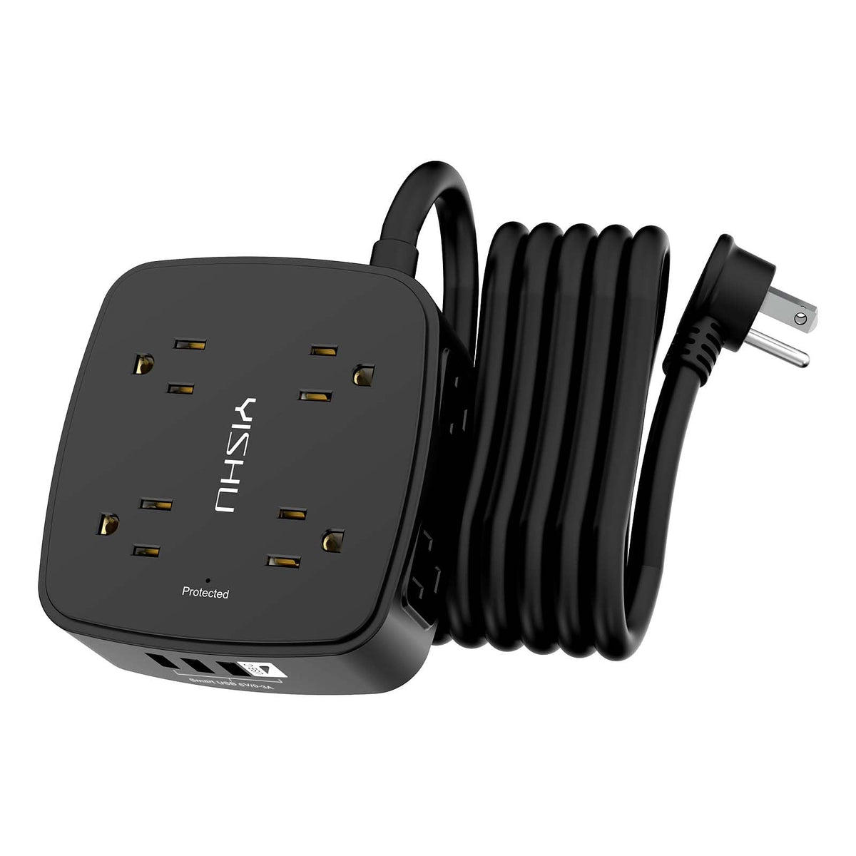 6Ft Surge Protector Power Strip with 8 Widely Outlets & 4 USB Ports | 3 Side Outlet Extender with 6 Feet Extension Cord, Flat Plug, for Home, Office, College Dorm Room Essentials, ETL, White