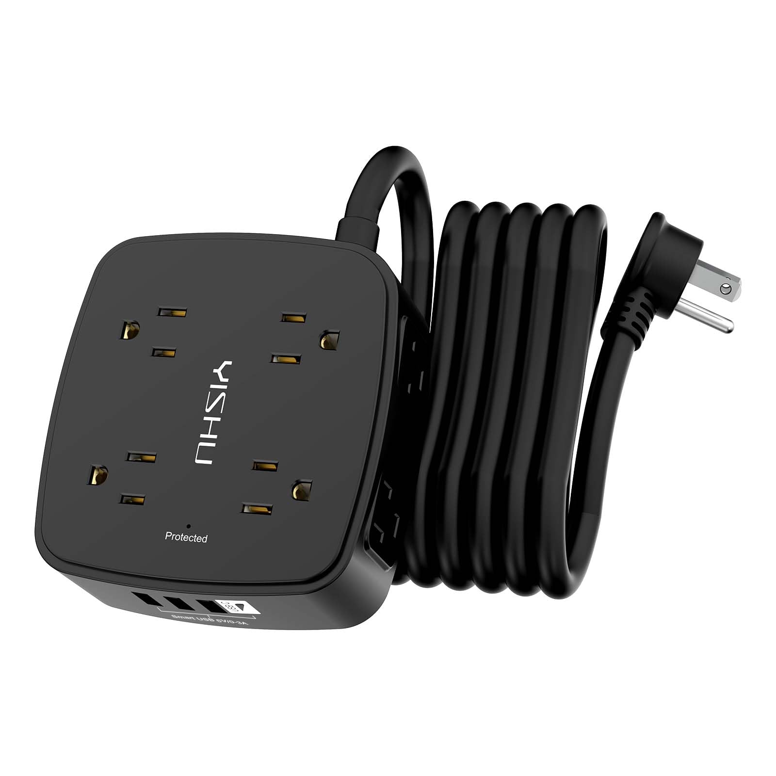 6Ft Surge Protector Power Strip with 8 Widely Outlets & 4 USB Ports | 3 Side Outlet Extender with 6 Feet Extension Cord, Flat Plug, for Home, Office, College Dorm Room Essentials, ETL, White