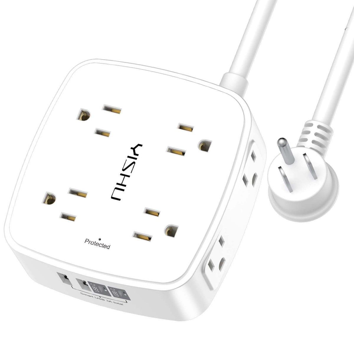 6Ft Surge Protector Power Strip with 8 Widely Outlets & 4 USB Ports | 3 Side Outlet Extender with 6 Feet Extension Cord, Flat Plug, for Home, Office, College Dorm Room Essentials, ETL, White