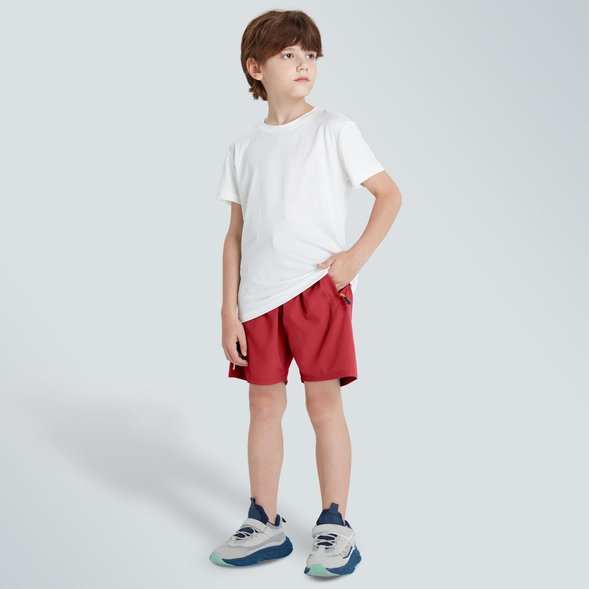 Boys Shorts Quick Dry Athletic Running Shorts with Zipper Pockets