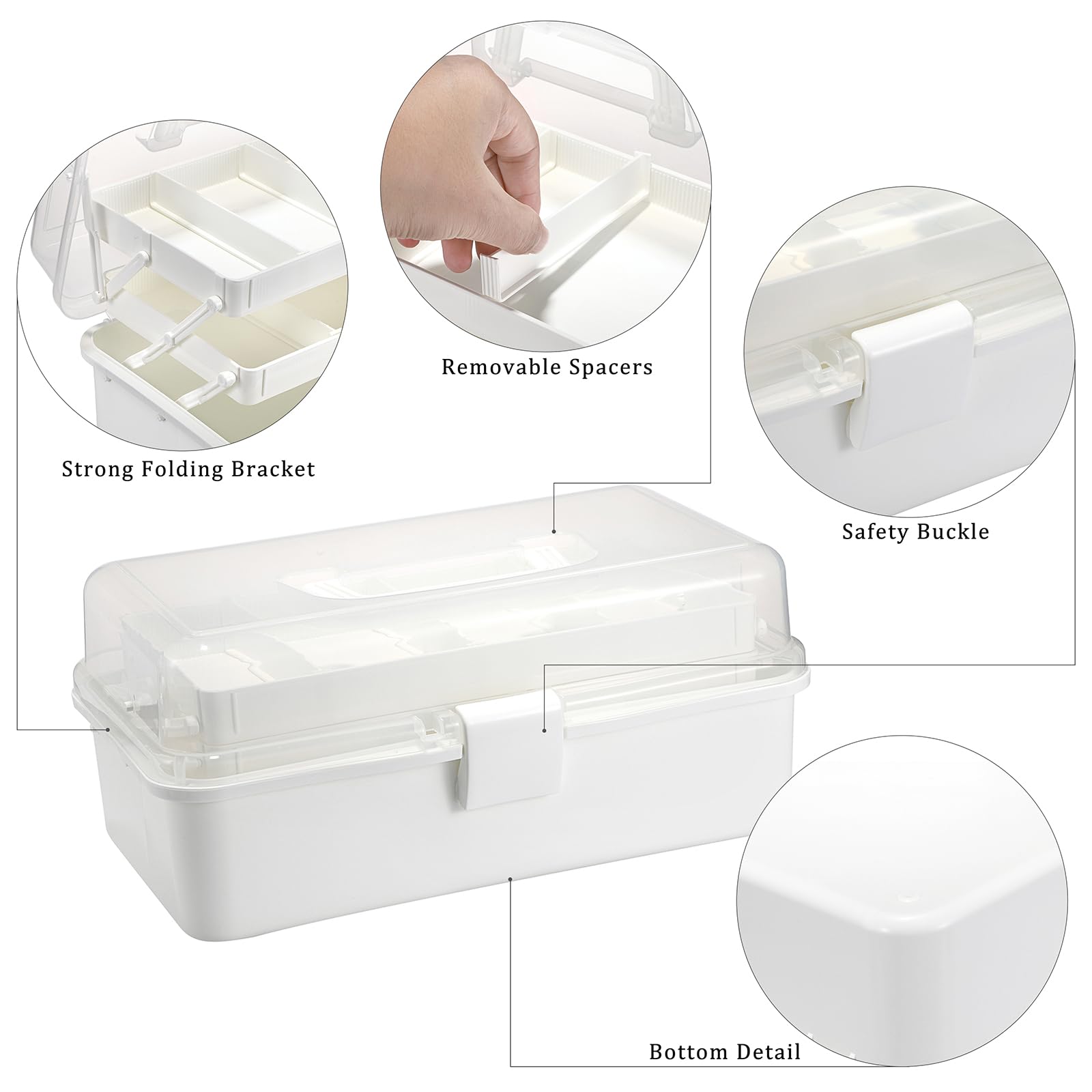 BTSKY 3-Layer Plastic Dividing Storage Box Craft Organizer and Storage | Portable Handled Art Supply Organizer with Adjustable Spacers Multipurpose Home Utility Box for Medicine, Sewing(Pink)