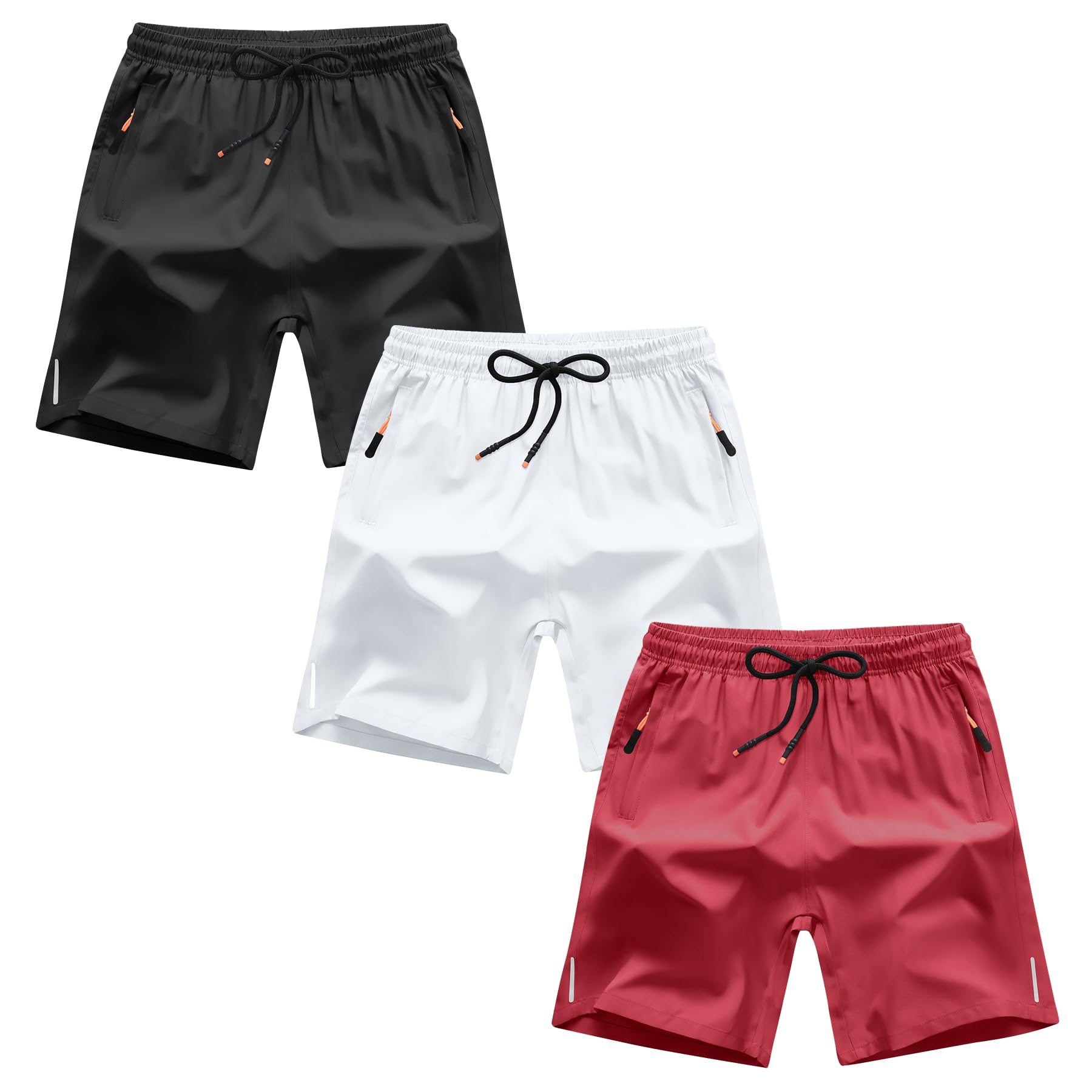 Boys Shorts Quick Dry Athletic Running Shorts with Zipper Pockets
