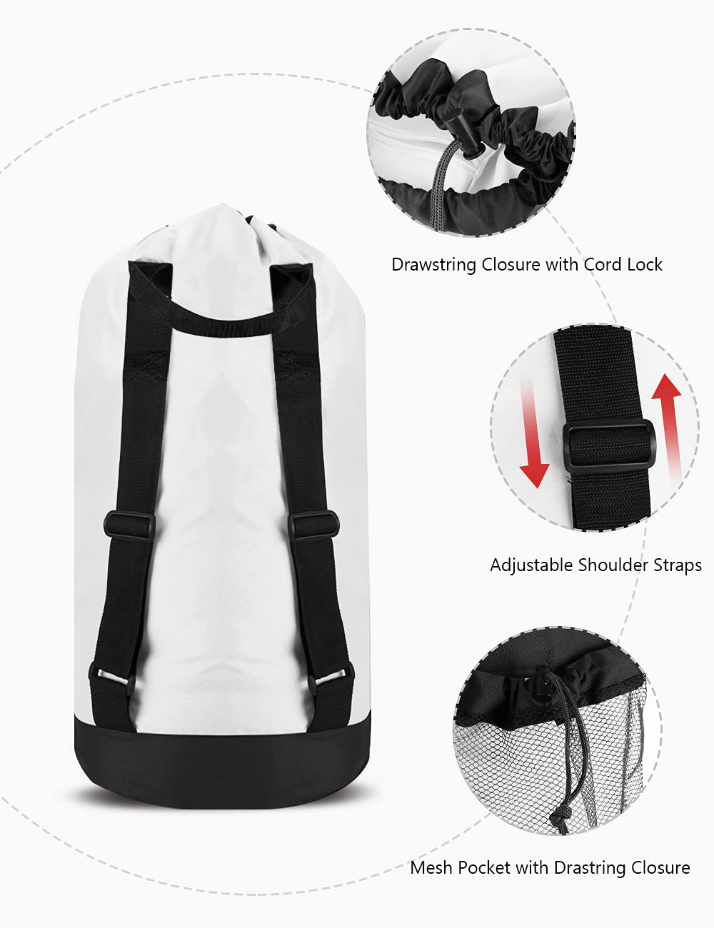 Backpack Laundry Bag, 115L Large Hamper with Shoulder Straps, Drawstring Closure, Mesh Pocket, Khaki