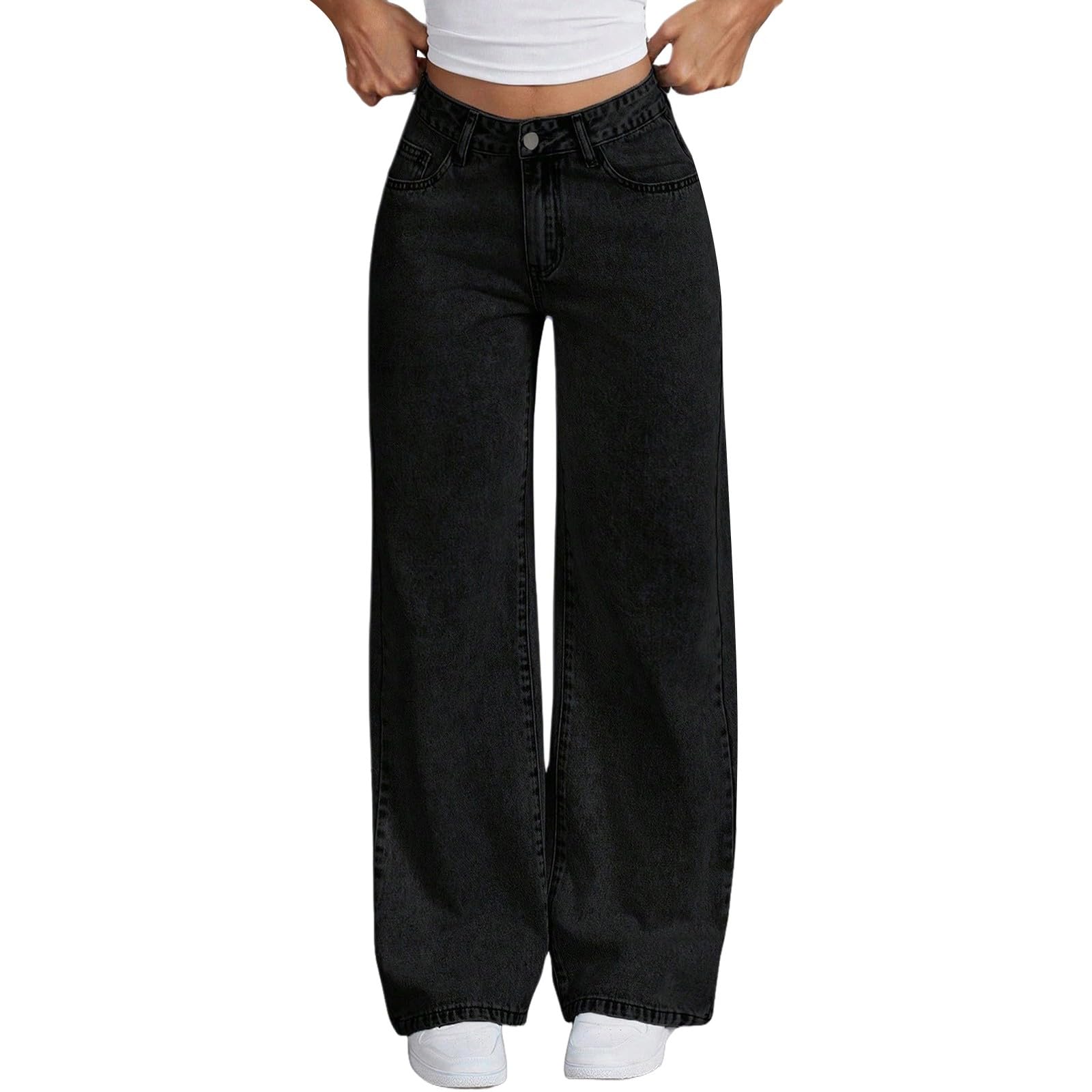 Jeans for Girls Cute Baggy Pants Wide Leg High Waisted Trousers with Pocket | Back to School Clothes Teens Outfits Bow Embroidery Wide Leg Denim Pants Y2k Tween Clothes 7-16Y