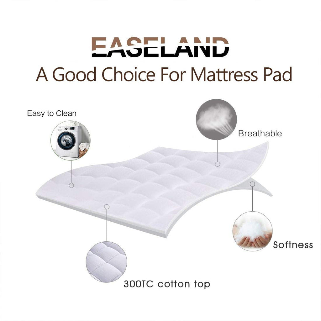 EASELAND Twin XL Mattress Pad Cotton Pillow Top Mattress Topper White | College Dorm Mattress Cover Cooling Cotton Top,8-21" Deep Pocket Protector 39x80 Inches,Boxing Quilted & Machine Washable