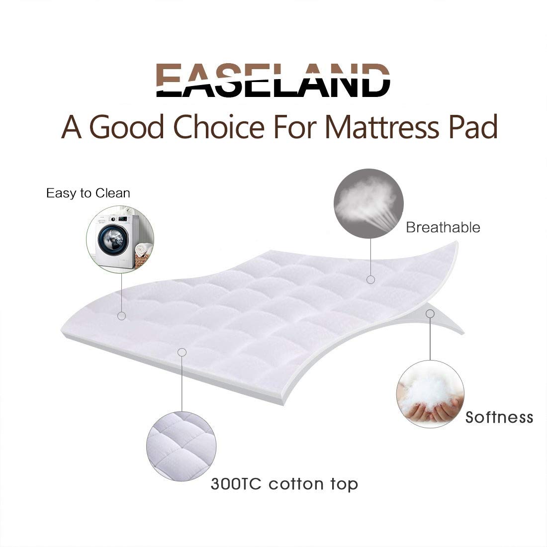 EASELAND Twin XL Mattress Pad Cotton Pillow Top Mattress Topper White | College Dorm Mattress Cover Cooling Cotton Top,8-21" Deep Pocket Protector 39x80 Inches,Boxing Quilted & Machine Washable
