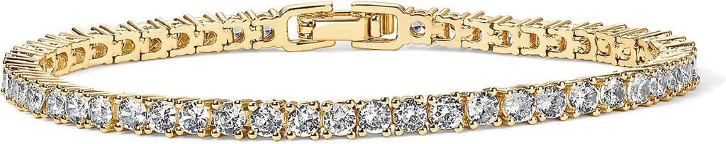 PAVOI 14K Gold Plated 3mm Cubic Zirconia Classic Tennis Bracelet | Gold Bracelets for Women | Stackable Bracelets for Women, 14K Gold Bracelets with CZ, Bracelet Stack