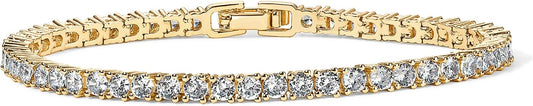 PAVOI 14K Gold Plated 3mm Cubic Zirconia Classic Tennis Bracelet | Gold Bracelets for Women | Stackable Bracelets for Women, 14K Gold Bracelets with CZ, Bracelet Stack