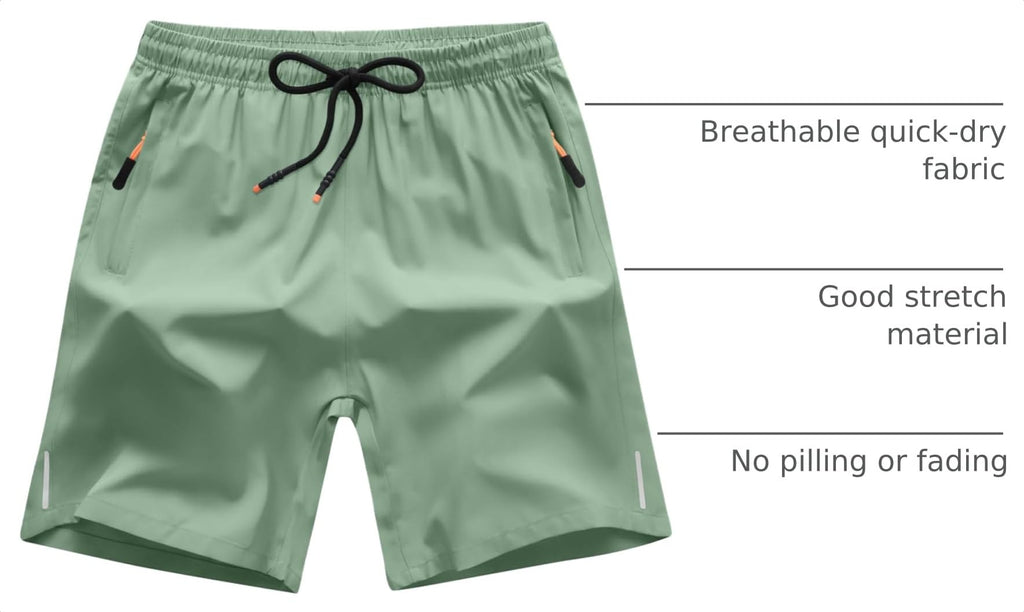 Boys Shorts Quick Dry Athletic Running Shorts with Zipper Pockets