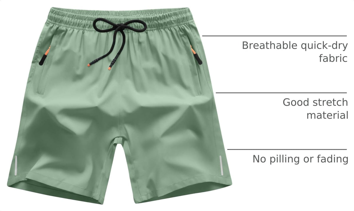 Boys Shorts Quick Dry Athletic Running Shorts with Zipper Pockets