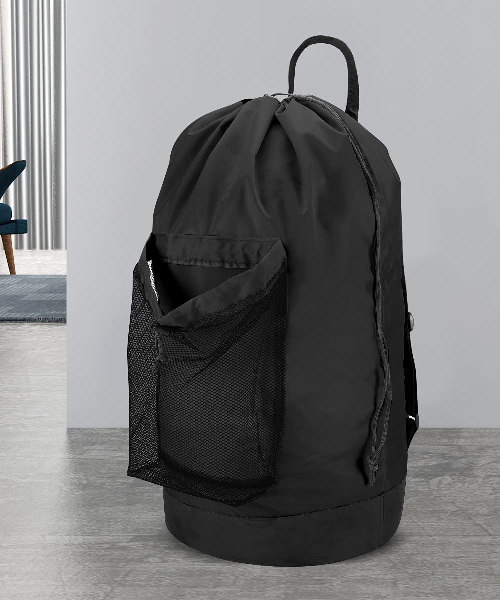 Backpack Laundry Bag, 115L Large Hamper with Shoulder Straps, Drawstring Closure, Mesh Pocket, Khaki