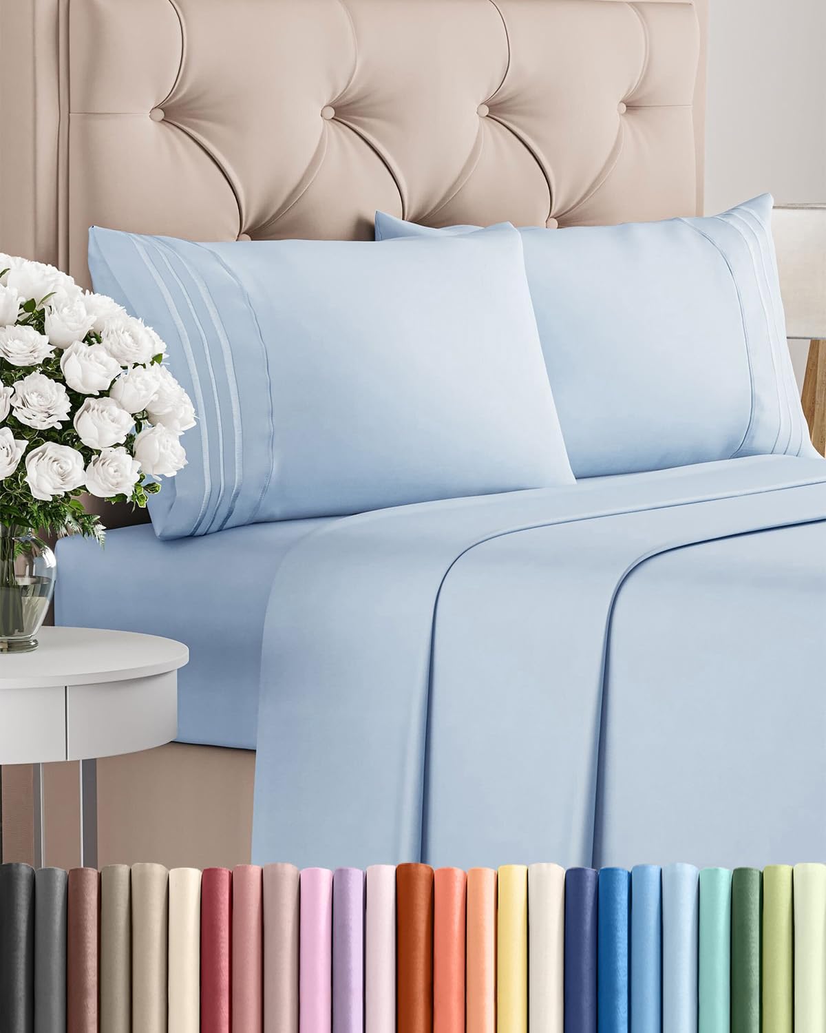 Queen Size 4 Piece Sheet Set - Comfy Breathable & Cooling Sheets - White