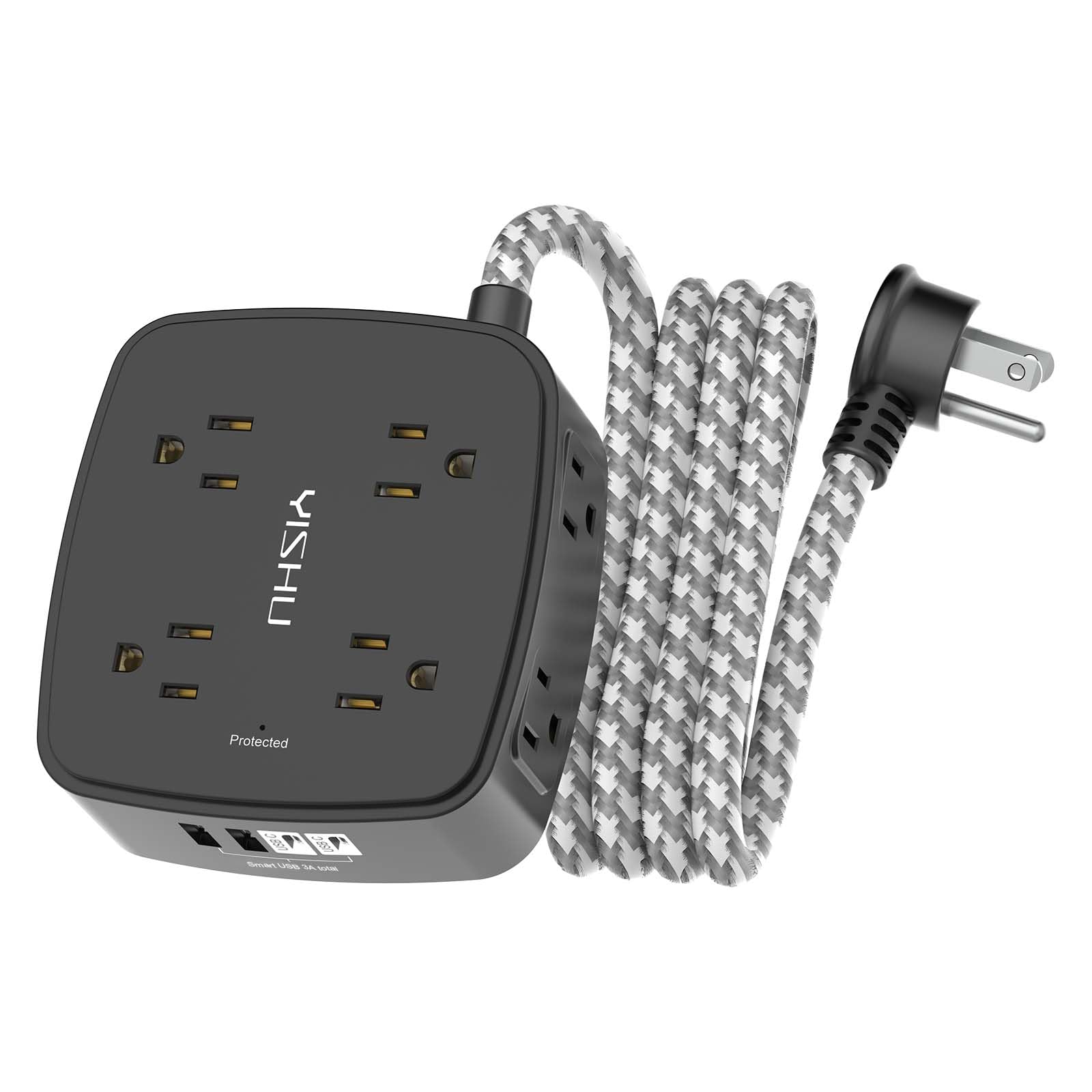 6Ft Surge Protector Power Strip with 8 Widely Outlets & 4 USB Ports | 3 Side Outlet Extender with 6 Feet Extension Cord, Flat Plug, for Home, Office, College Dorm Room Essentials, ETL, White