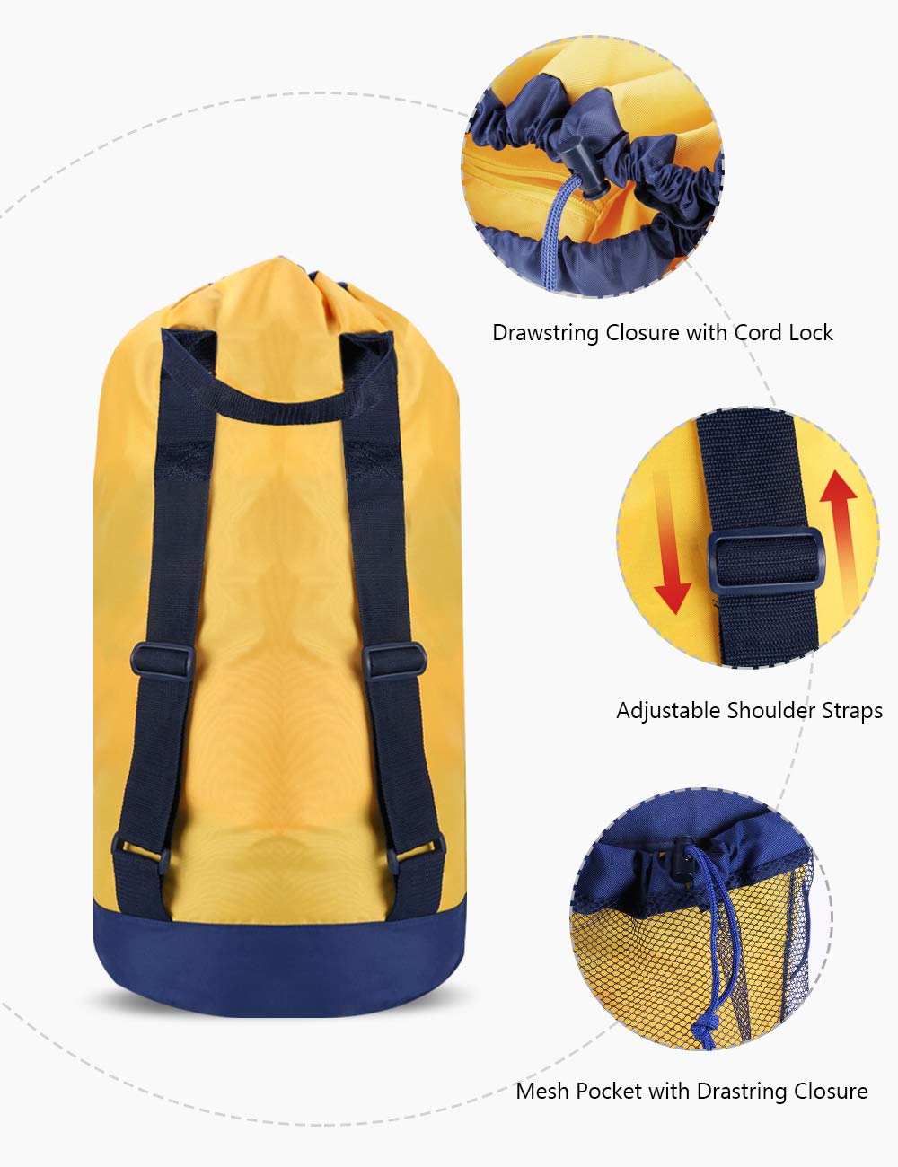 Backpack Laundry Bag, 115L Large Hamper with Shoulder Straps, Drawstring Closure, Mesh Pocket, Khaki