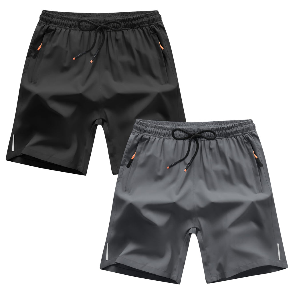 Boys Shorts Quick Dry Athletic Running Shorts with Zipper Pockets
