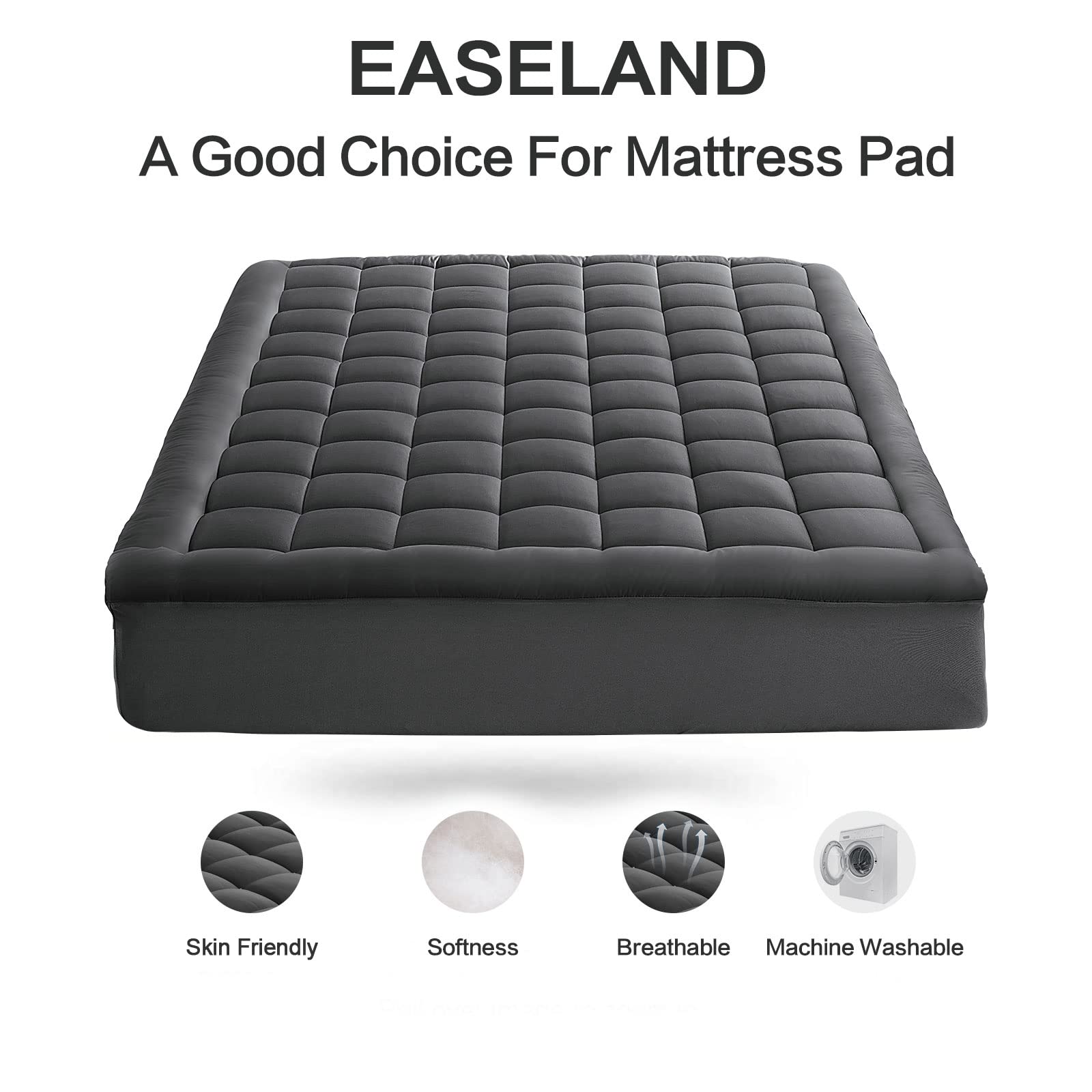 EASELAND Twin XL Mattress Pad Cotton Pillow Top Mattress Topper White | College Dorm Mattress Cover Cooling Cotton Top,8-21" Deep Pocket Protector 39x80 Inches,Boxing Quilted & Machine Washable