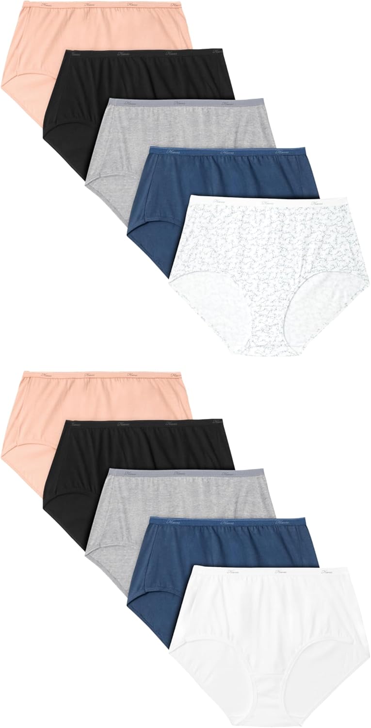 Hanes Women's Underwear Pack, 10-Pack, Full-Coverage Cotton Blend Panties, Moisture-Wicking Underwear for Women