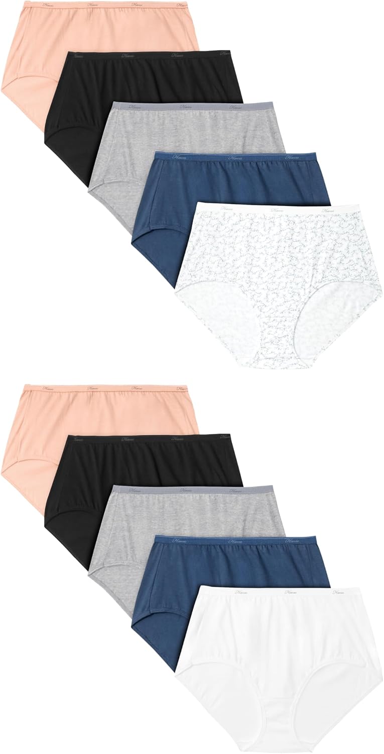 Hanes Women's Underwear Pack, 10-Pack, Full-Coverage Cotton Blend Panties, Moisture-Wicking Underwear for Women