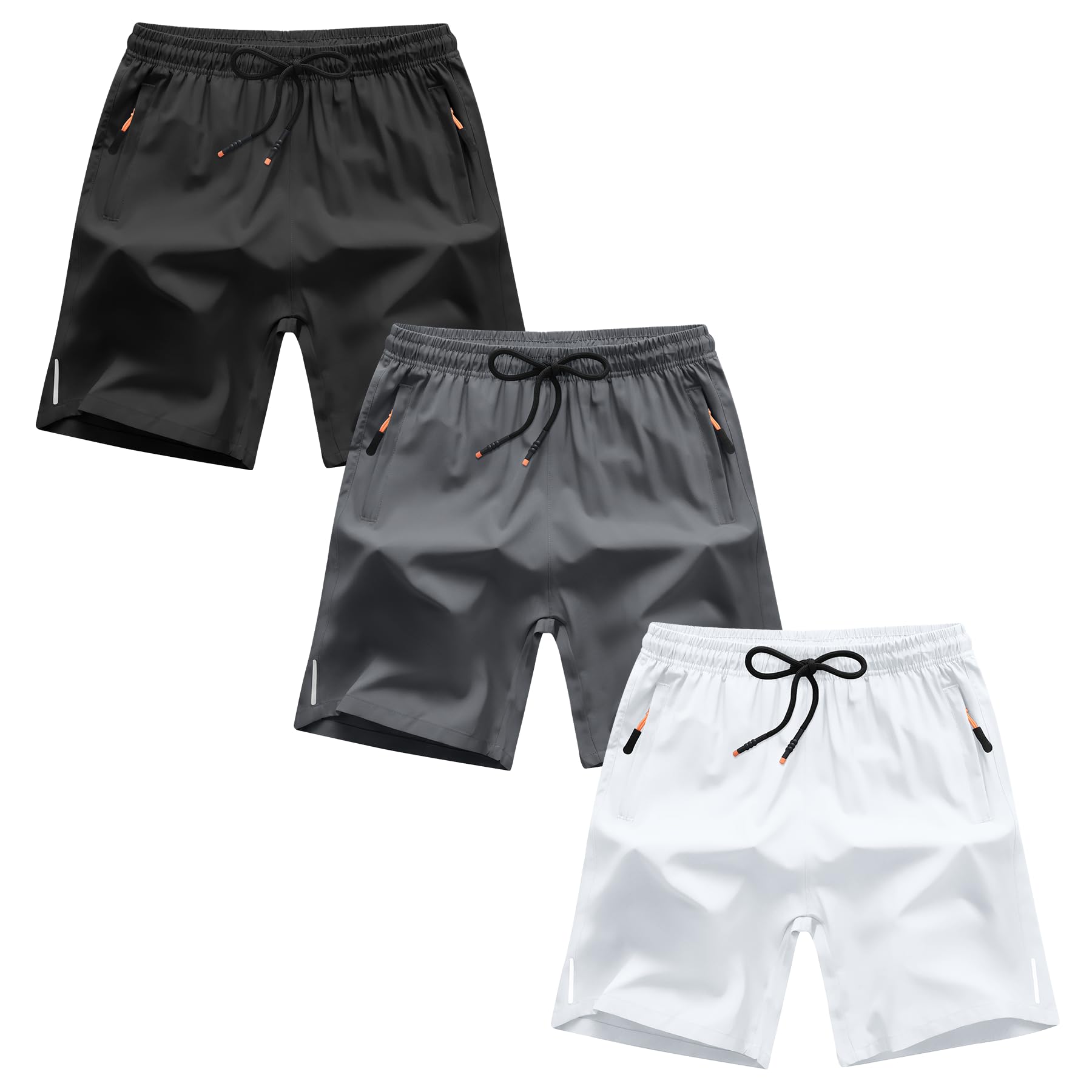 Boys Shorts Quick Dry Athletic Running Shorts with Zipper Pockets