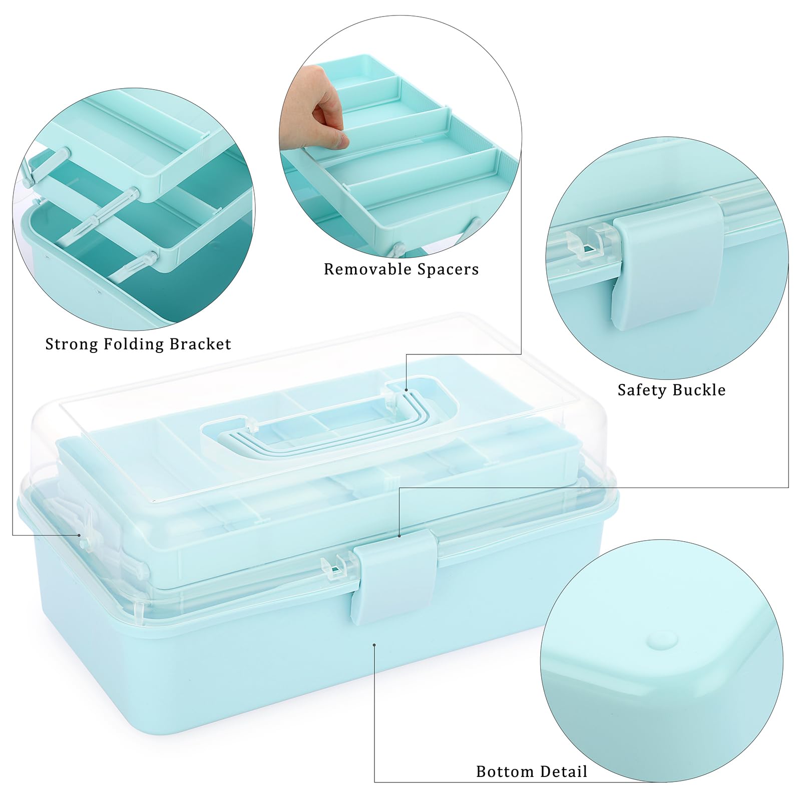 BTSKY 3-Layer Plastic Dividing Storage Box Craft Organizer and Storage | Portable Handled Art Supply Organizer with Adjustable Spacers Multipurpose Home Utility Box for Medicine, Sewing(Pink)