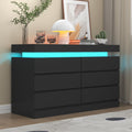 Gyfimoie 6 Drawer Dresser with Power Outlet, Dresser with LED Light | Modern Chest of Drawers for Closet, Wide Drawer Organizer Cabinet for Bedroom,Living Room