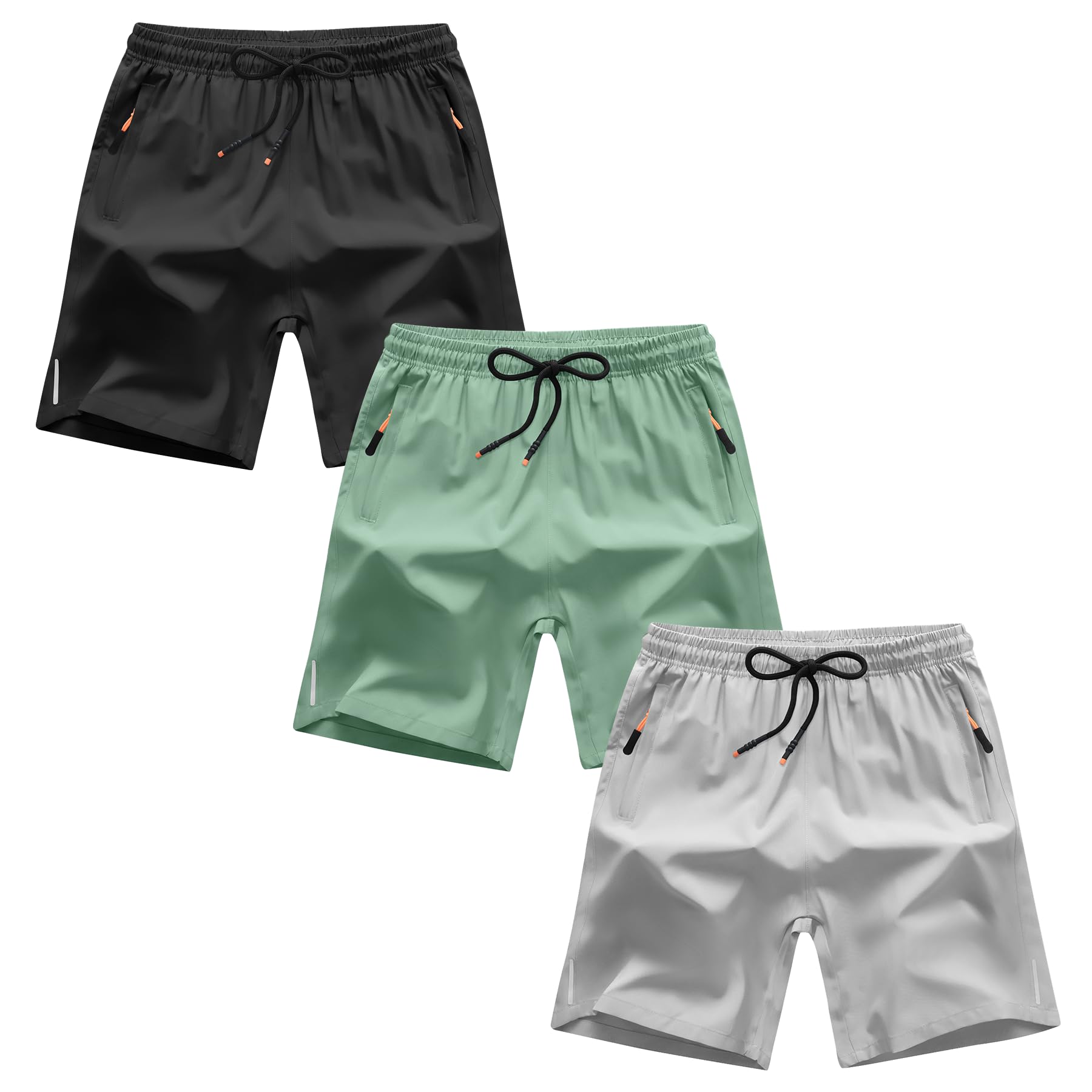 Boys Shorts Quick Dry Athletic Running Shorts with Zipper Pockets