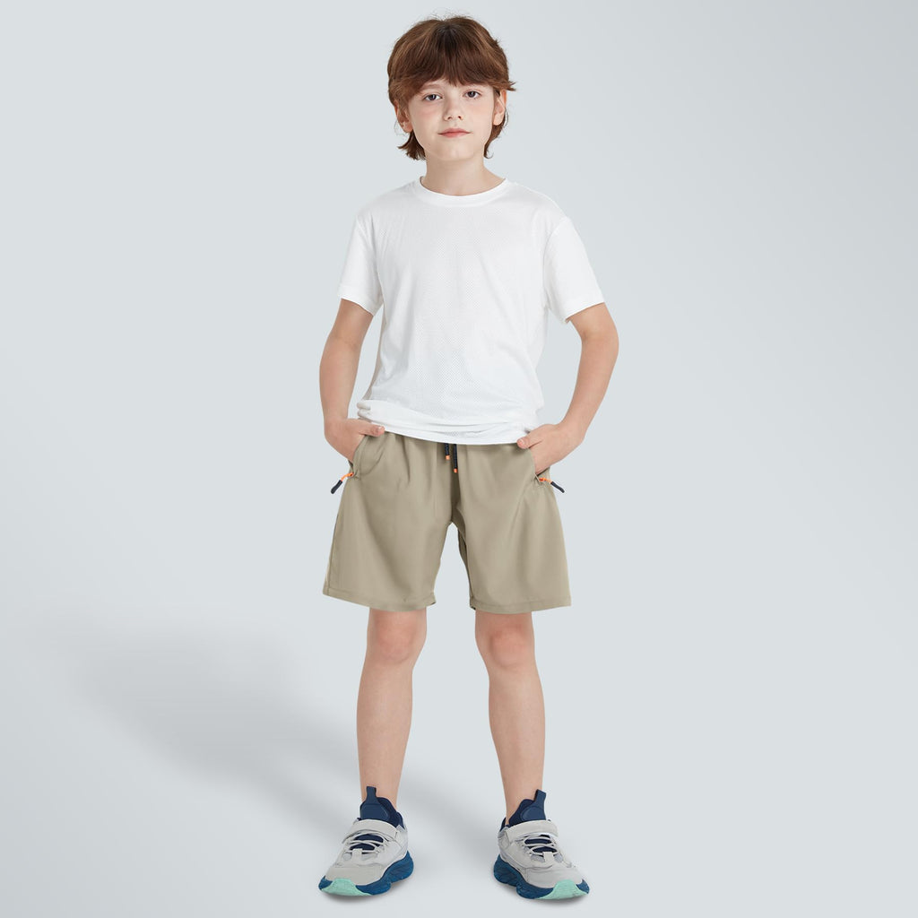 Boys Shorts Quick Dry Athletic Running Shorts with Zipper Pockets