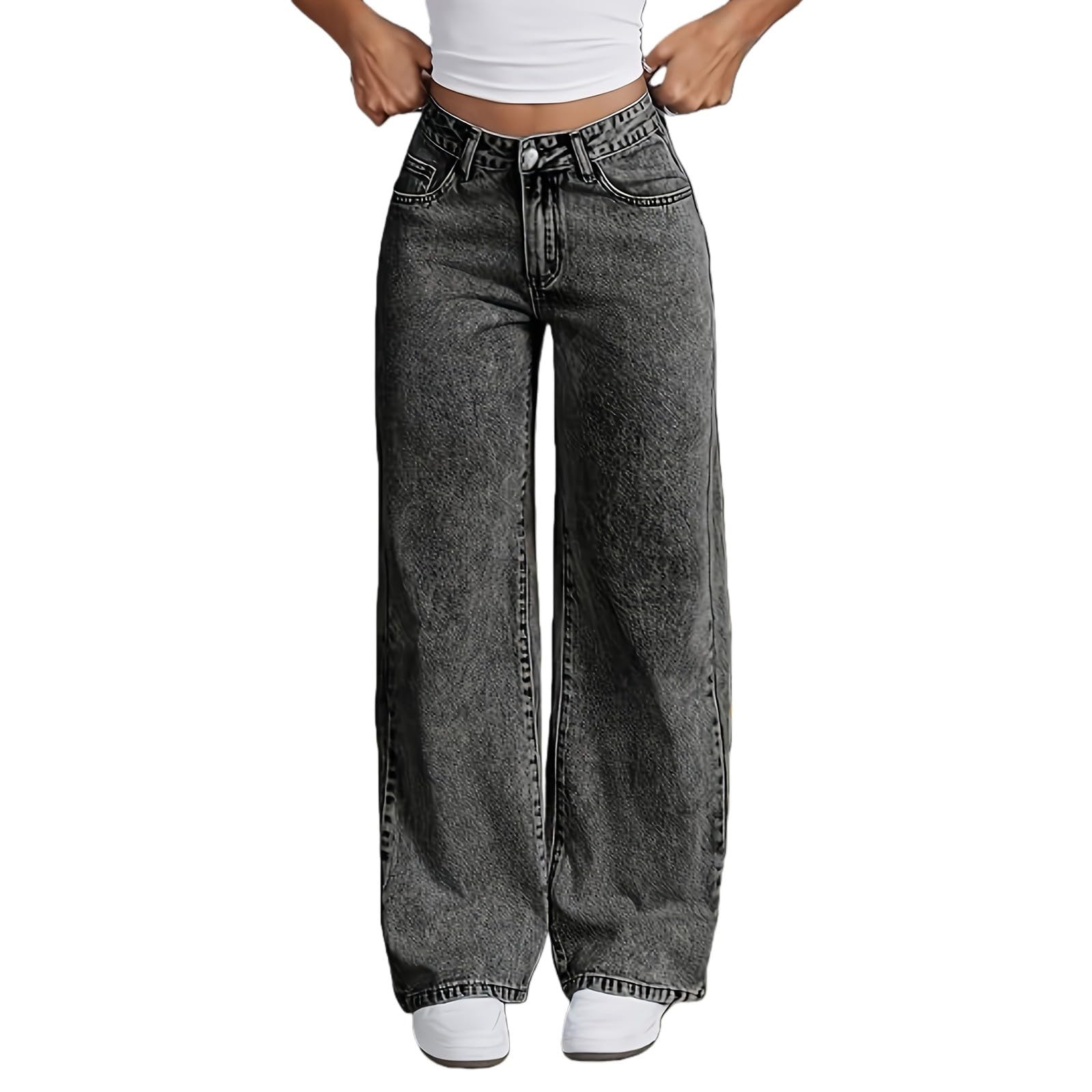 Jeans for Girls Cute Baggy Pants Wide Leg High Waisted Trousers with Pocket | Back to School Clothes Teens Outfits Bow Embroidery Wide Leg Denim Pants Y2k Tween Clothes 7-16Y