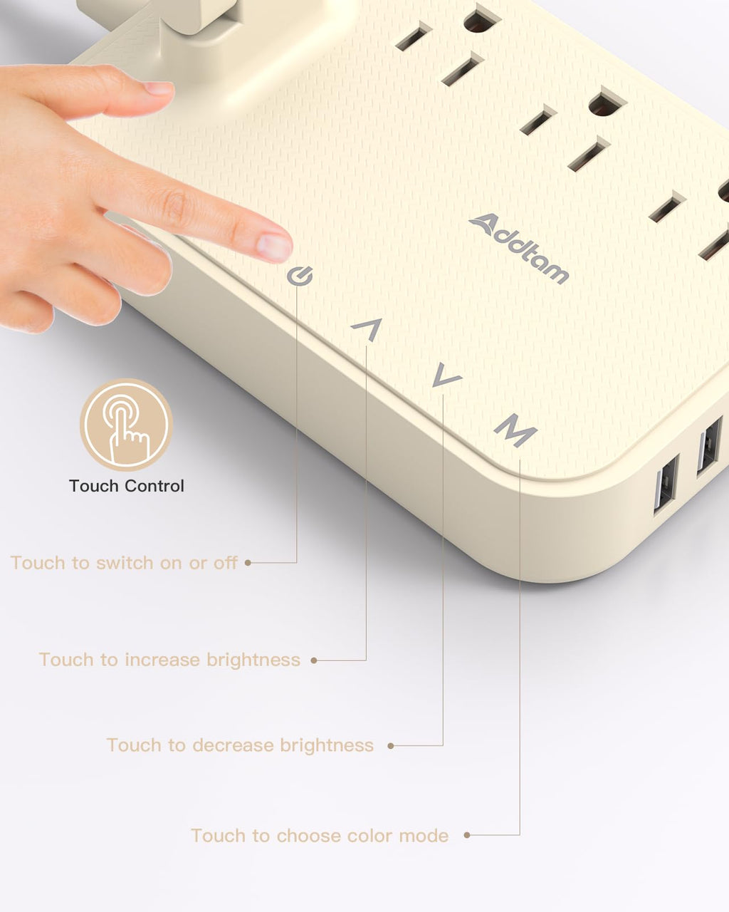 Addtam LED Desk Lamp, Power Strip with 3 Outlets 4 USB Charging Ports(2 USBC), 4 Modes 5 Level Brightness Touch Lamp, Small Desk Lamp for Home Office College Dorm Room Essentials